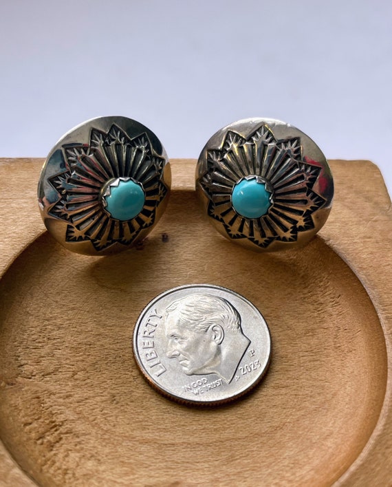 Turquoise and Silver Floral Wheel Earrings - image 4