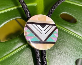 Stunning Zuni onyx and shell inlay on sterling silver bolo