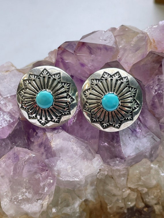 Turquoise and Silver Floral Wheel Earrings