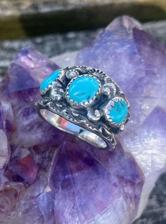 Three Stone Turquoise and Sterling Silver Ring