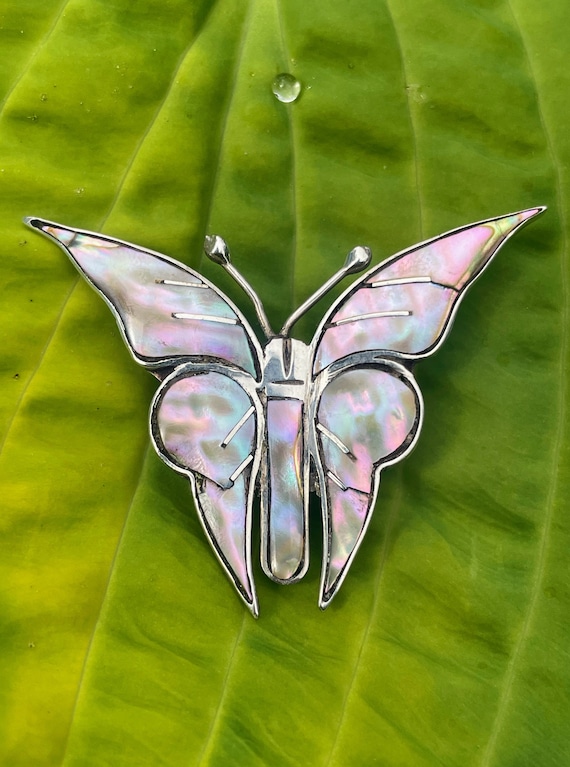 Mother of Pearl and Sterling Silver Taxco Butterfl