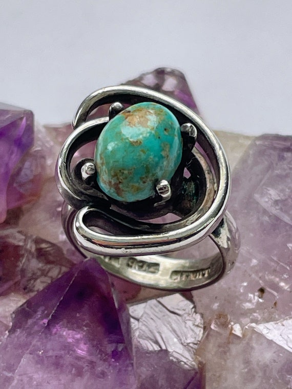 Sterling Silver and Turquoise Cabochon Modernist … - image 1