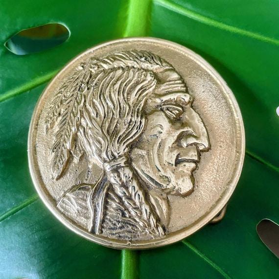 Vintage Solid Brass Indian Head Belt Buckle - Etsy display picture 2