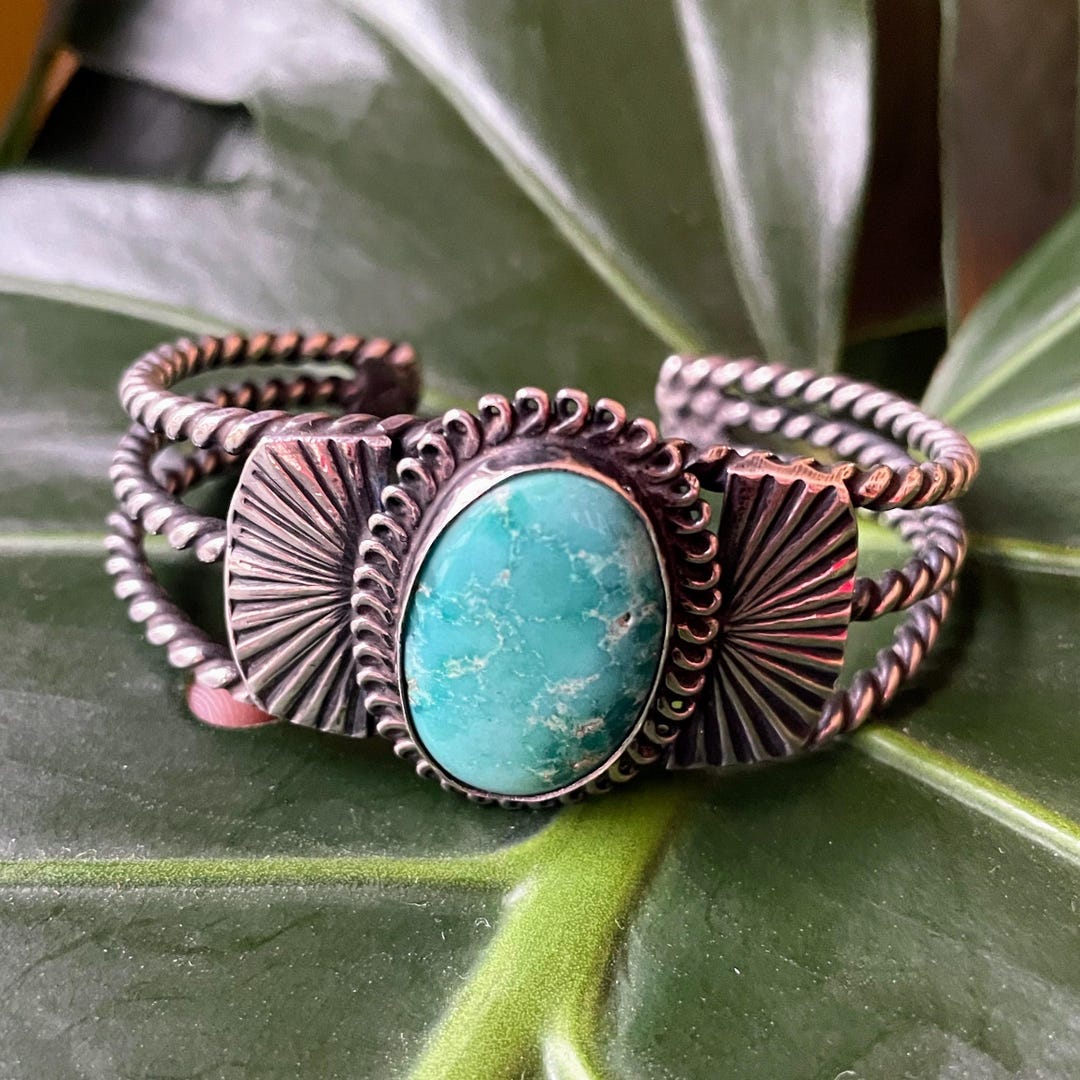 Vintage Old Pawn Navajo Twisted Sterling and Turquoise Cuff Bracelet - Etsy