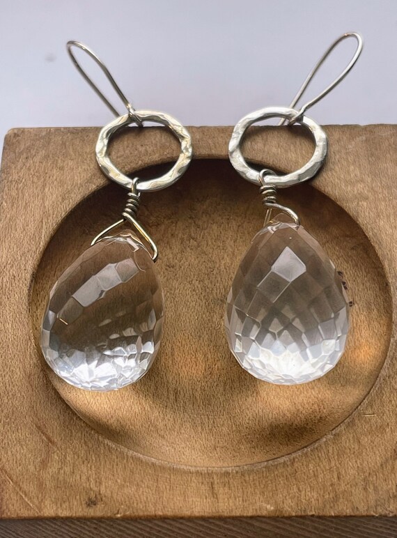 Faceted quartz, and 925 sterling silver earrings - image 2