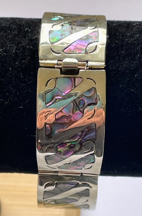 Abalone and alpaca silver panel bracelet - image 2