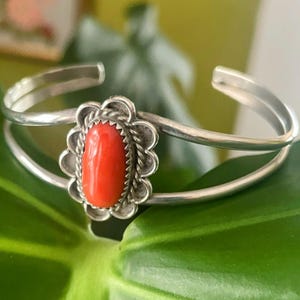 Vintage Navajo Sterling Silver and Coral Cuff Bracelet