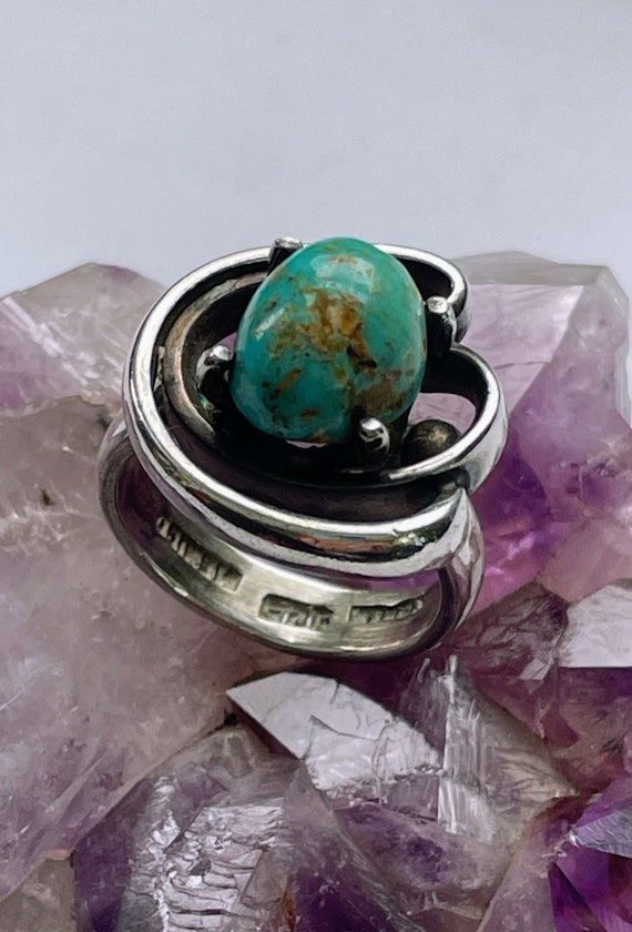 Sterling Silver and Turquoise Cabochon Modernist … - image 4