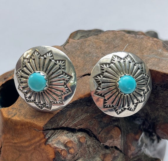 Turquoise and Silver Floral Wheel Earrings - image 2