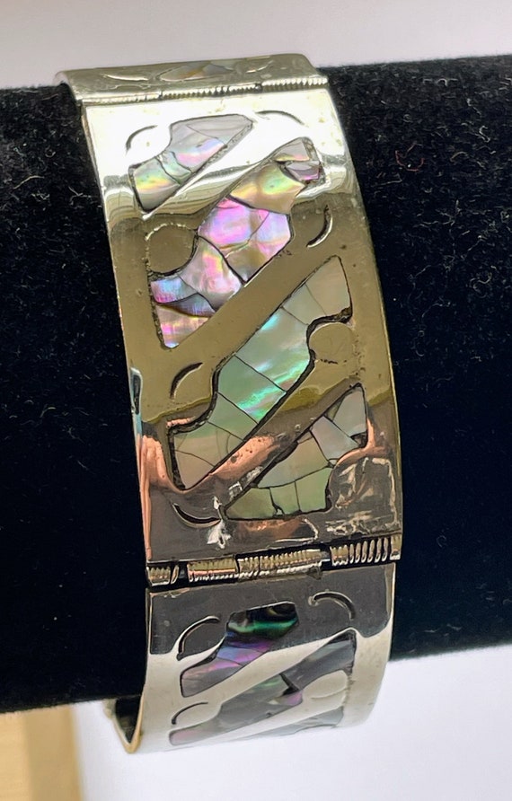 Abalone and alpaca silver panel bracelet - image 5