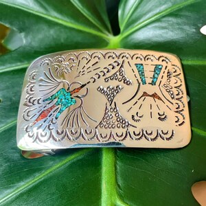 navajo sterling silver vintage turquoise coral peyote bird 1.25in belt buckle Peyote Bird Buckle - Etsy main image 2