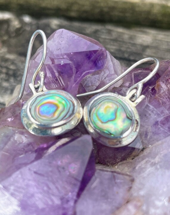 Abalone and Sterling Silver Oval Dangle Earrings - image 2