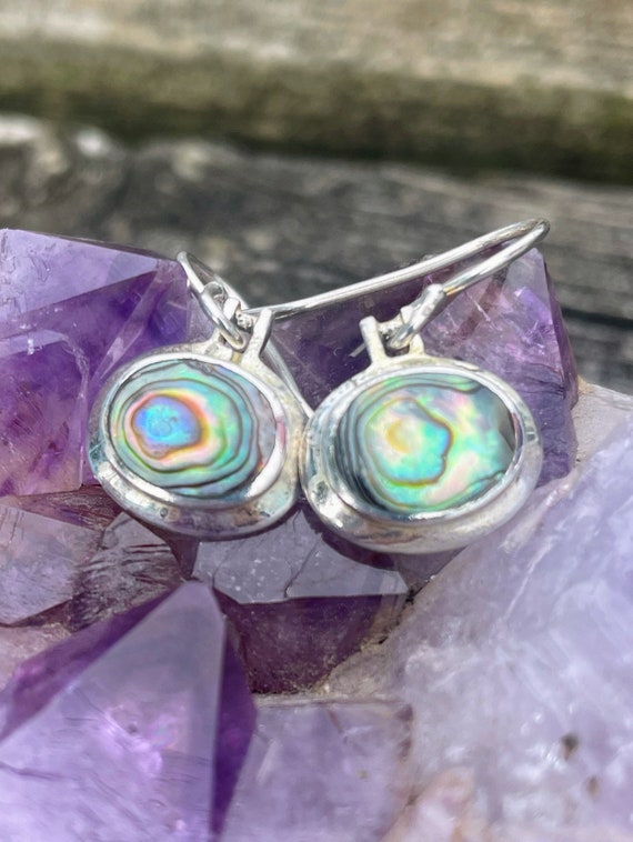 Abalone and Sterling Silver Oval Dangle Earrings - image 6