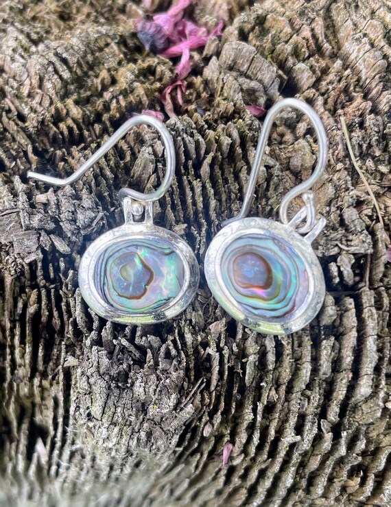 Abalone and Sterling Silver Oval Dangle Earrings - image 4