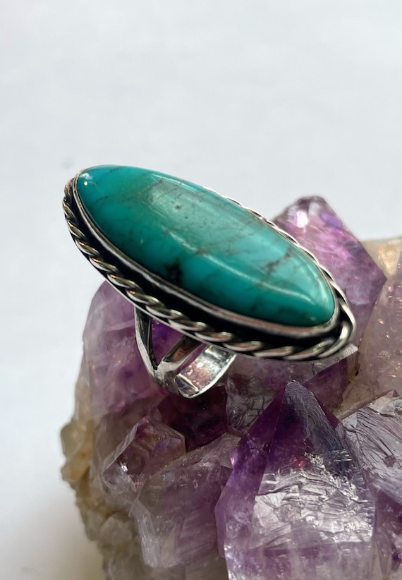 Turquoise and sterling silver long ring