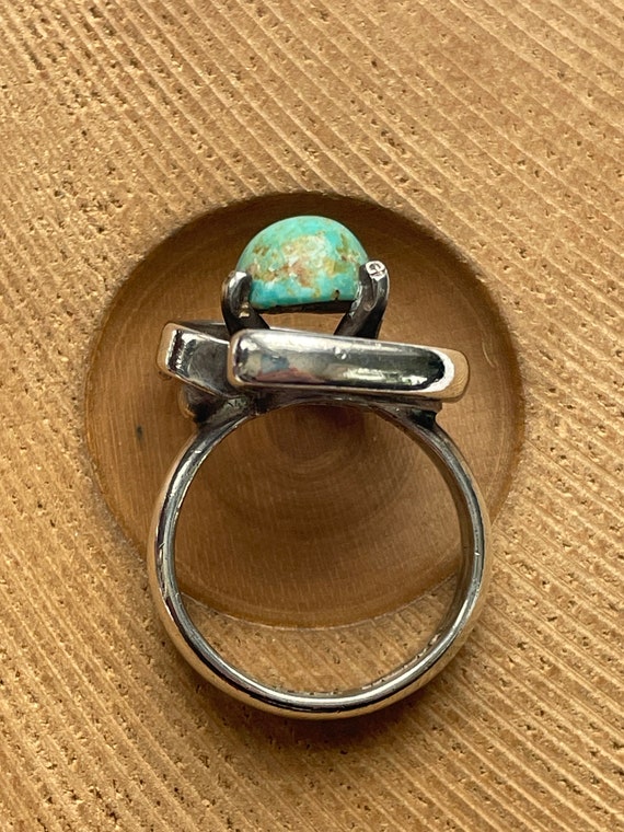Sterling Silver and Turquoise Cabochon Modernist … - image 6