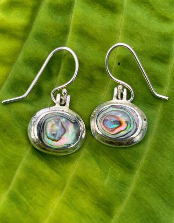 Abalone and Sterling Silver Oval Dangle Earrings - image 3