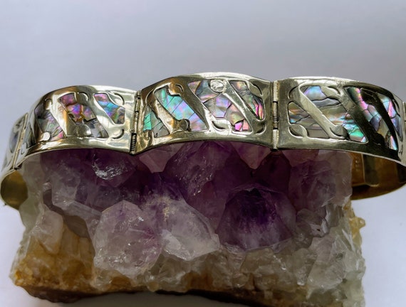 Abalone and alpaca silver panel bracelet - image 4