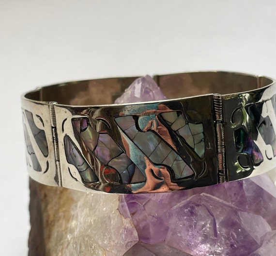 Abalone and alpaca silver panel bracelet - image 1