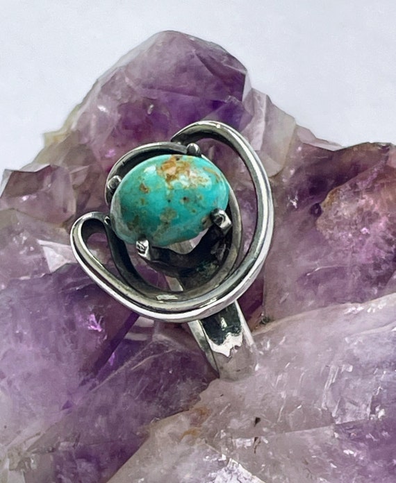 Sterling Silver and Turquoise Cabochon Modernist … - image 5
