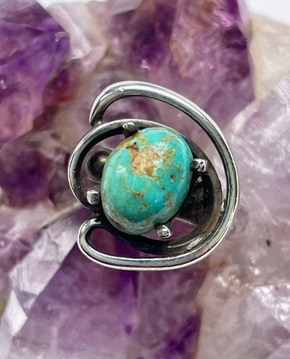 Sterling Silver and Turquoise Cabochon Modernist … - image 3