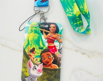 Llavero con cordón del personaje de Moana con portatarjetas de identificación
