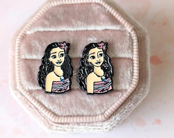 Moana Character 0.75" Tall Metal Enamel Stud Earrings
