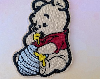 Winnie the Pooh Eating Honey 2.5" Tall Iron-on/Sew-on Embroidered Patch