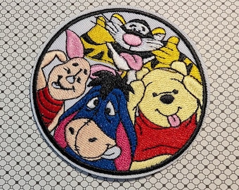 Winnie the Pooh and Friends with Tongues Out 3.5" Diameter Iron-on/Sew-on Embroidered Patch