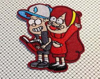 Gravity Falls Dipper & Mabel 3.5" Tall Iron-on/Sew-on Embroidered Patch