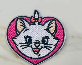 Aristocats Kitten Marie Face in Heart 3" Tall Embroidered Patch