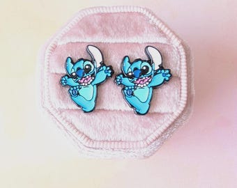 Stitch Character 0.9" Tall Metal Enamel Stud Earrings