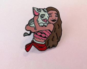 Moana Hugging Pua Pig 1.4" Tall Metal Enamel Pin