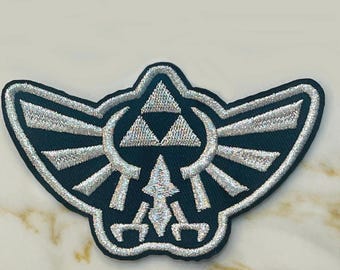 Zelda Silver Triforce Wing 4" Wide Embroidered Patch