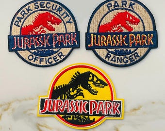 Jurassic Park Embroidered Patch Set, Classic Logo, Park Ranger, Security Officer