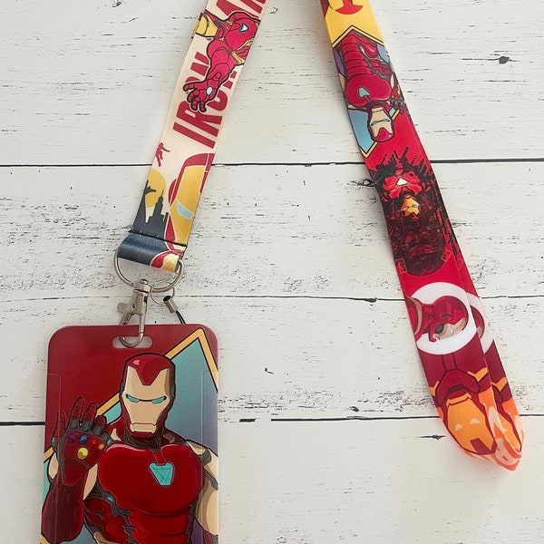 IronMan Super Hero Double Sided Print Keychain Lanyard with ID Holder