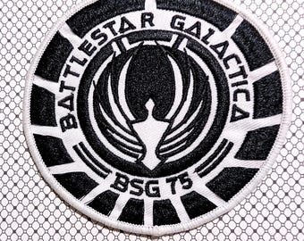 Battlestar Galactica BSG White Border 7.5" Diameter Embroidered Iron-on/Sew-on Patch