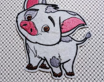 Moana Movie Pua Pig Character 4.2" Tall Iron-on/Sew-on Embroidered Patch