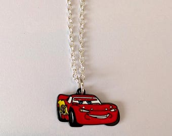 Lightning McQueen Character 1" Wide Metal Enamel Pendant Necklace