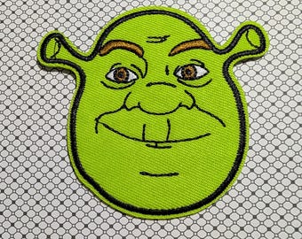 Parche bordado de cabeza de Shrek de 8,9 cm de alto para planchar o coser