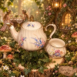 Vintage Sadler England Teapot & Matching Sugar Bowl Set | Floral Gold Trim English Tea Set | Fairy Cottage Tea Party Decor