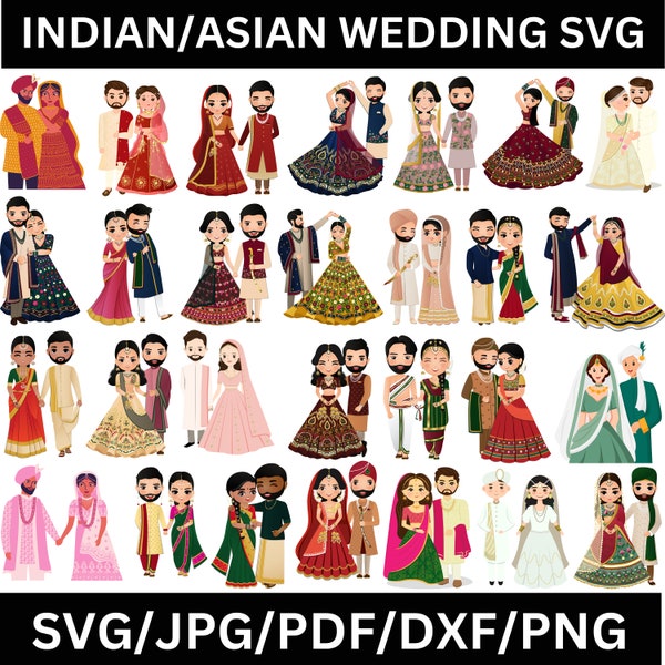 INDIAN Wedding Clipart, Bride & Groom Wedding elements, Indian Couple Wedding,Indian Couple Wedding PNG, Lehenga Dress,