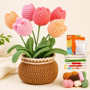 Kit de démarrage pour crochet de fleurs à faire soi-même, ensemble de crochet de tulipes pour débutants