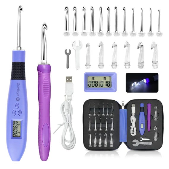 LED Crochet Hook Set with Stitch Counter: Ergonomic DIY Knitting Kit