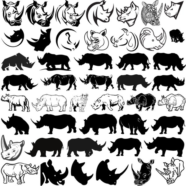 Rhino SVG Bundle, Rhinoceros Svg, Rhino dxf, Rhino png, Rhino svg. Rhino vector, Rhino cut files, Rhino head svg,