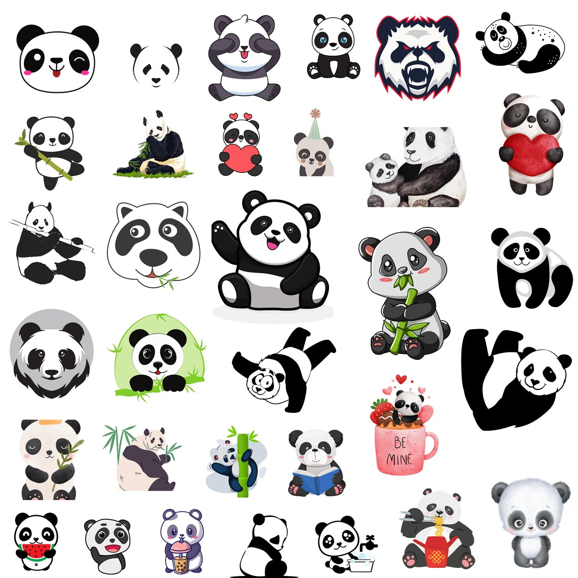 Panda Svg Bundle, Panda SVG Clipart, Cute Panda Svg, Panda Vector ...