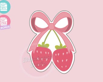 Digital Cookie Cutter | STL Bow Strawberries | Berry First Birthday | Digital File | Fancy Coquette  | 1177