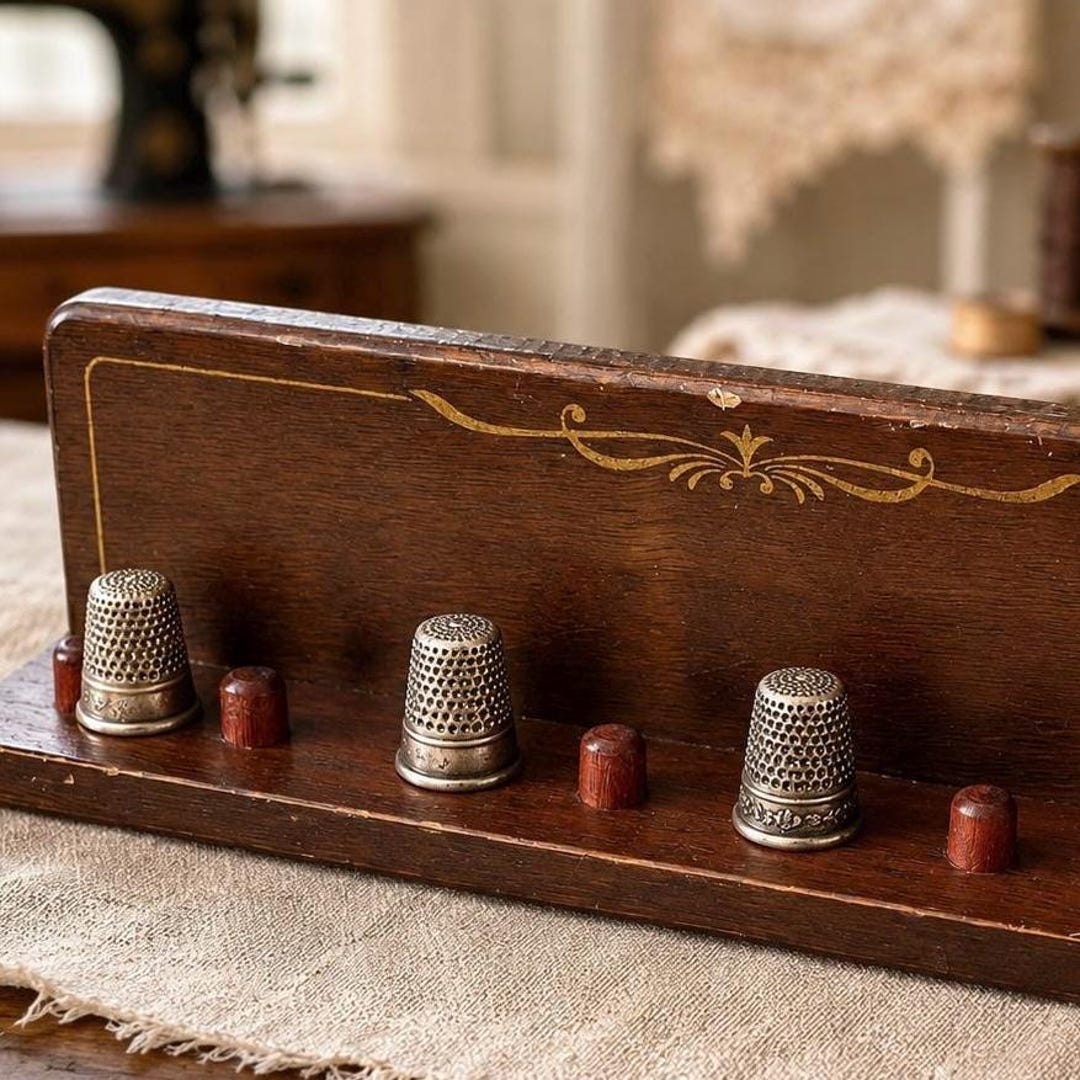 Vintage Wooden Thimble Display Shelf, Wall Mount Thimble Rack Holder ...