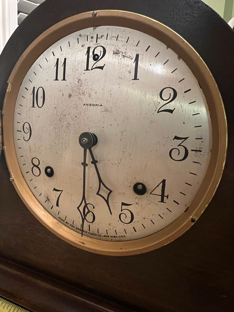 Mantel Clock Ansonia Vintage Key Wind up Clock With Working Chimes Does Not Keep Time Mahogany