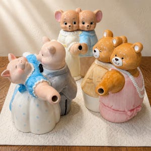Vintage Applause Dancing Teapot Novelty Anthropomorphic Ceramic Tea Pot Kitschy Retro Kitchen Decor Choice of Pig Mouse or Bear Couple